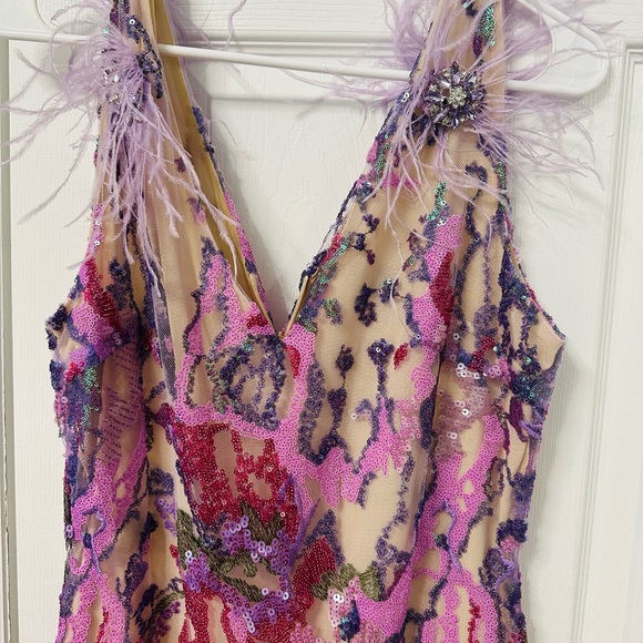 Purple Feather Dress Floral Sequin Dress - Size M - Picture 8 of 8